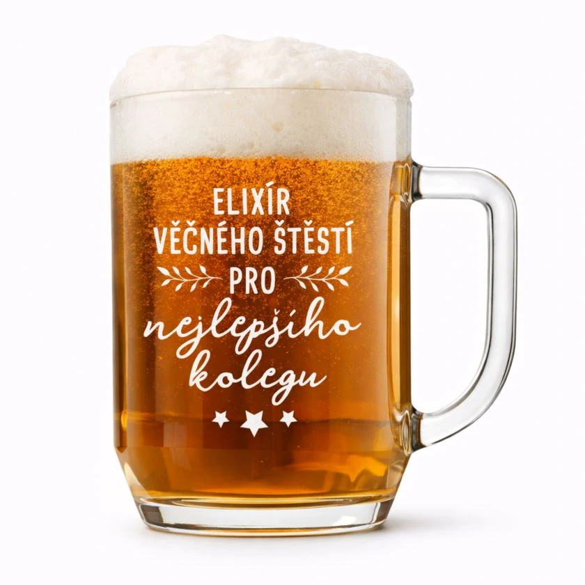 Půllitr s pískovaným motivem "ELIXÍR ŠTĚSTÍ"