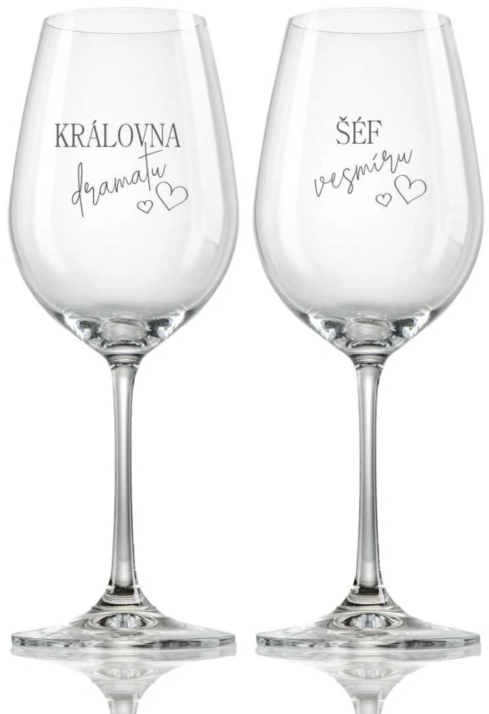 Svatební skleničky na víno Královna a Šéf, 2 ks
