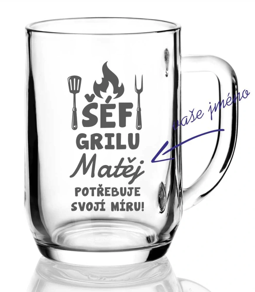 Půllitr s pískovaným motivem "ŠÉF GRILU"