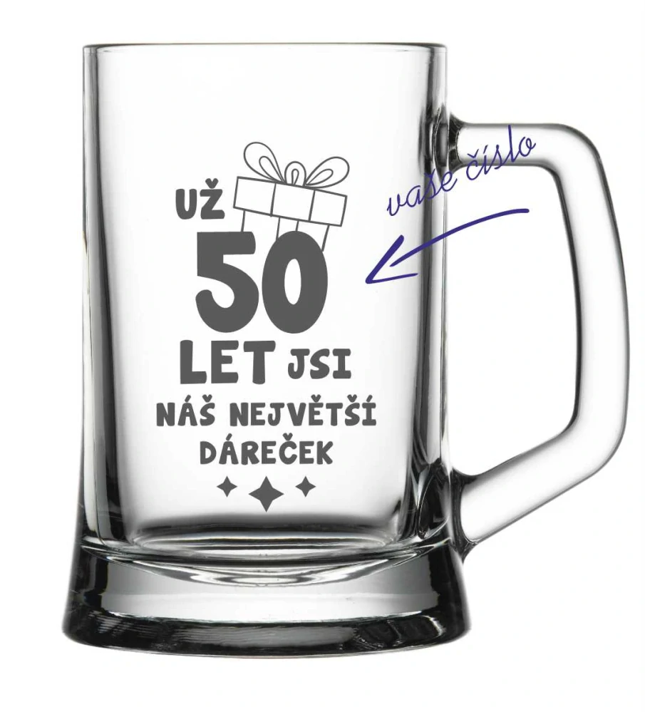 Půllitr s pískovaným motivem "JSI DÁREČEK"