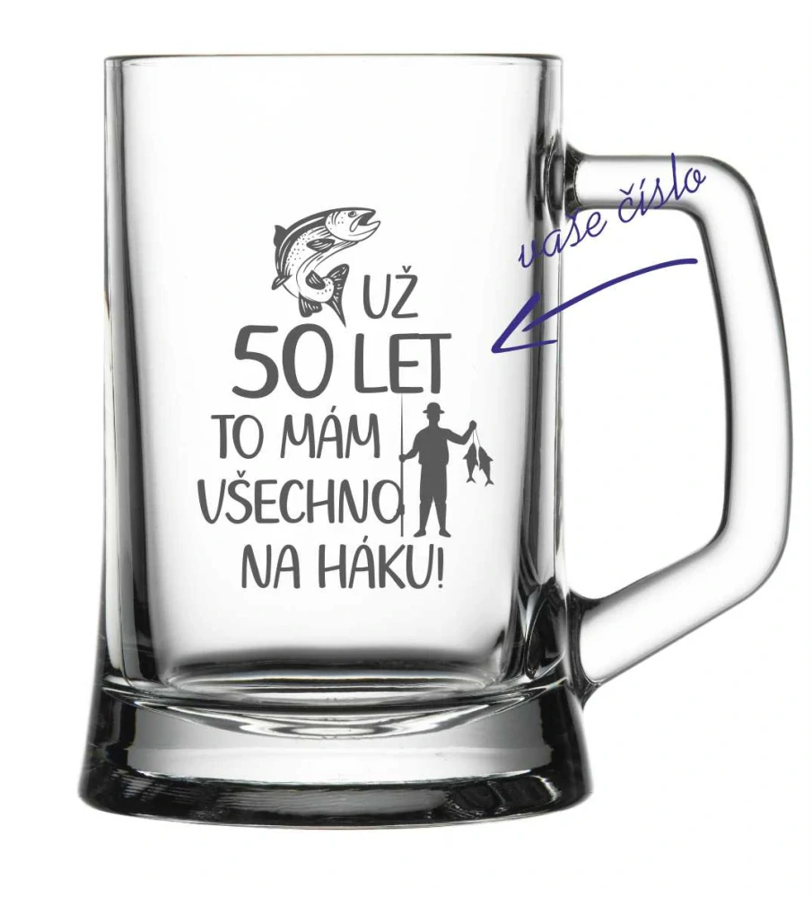 Půllitr s pískovaným motivem "NA HÁKU"