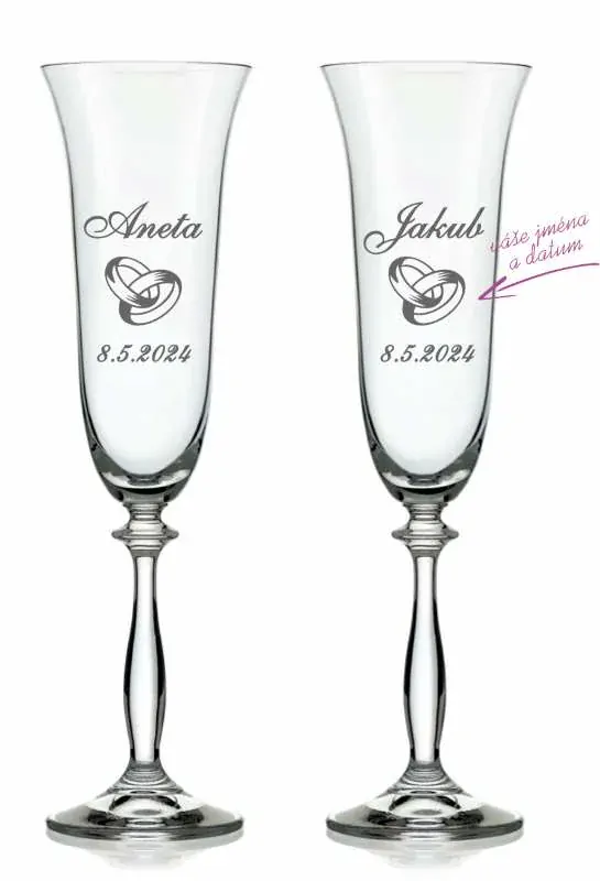 Svatební skleničky na sekt Prsteny, 2 ks