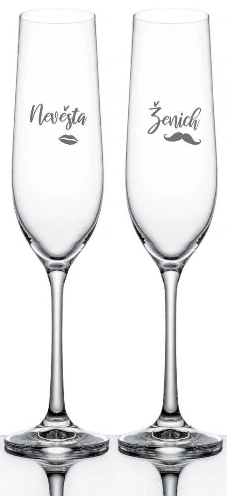 Svatební skleničky Nevěsta a Ženich s datem svatby na dýnku, 2 ks