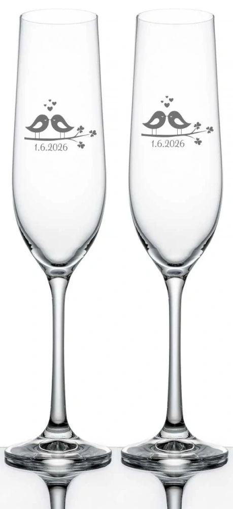 Svatební skleničky na sekt Ptáčci, 2 ks