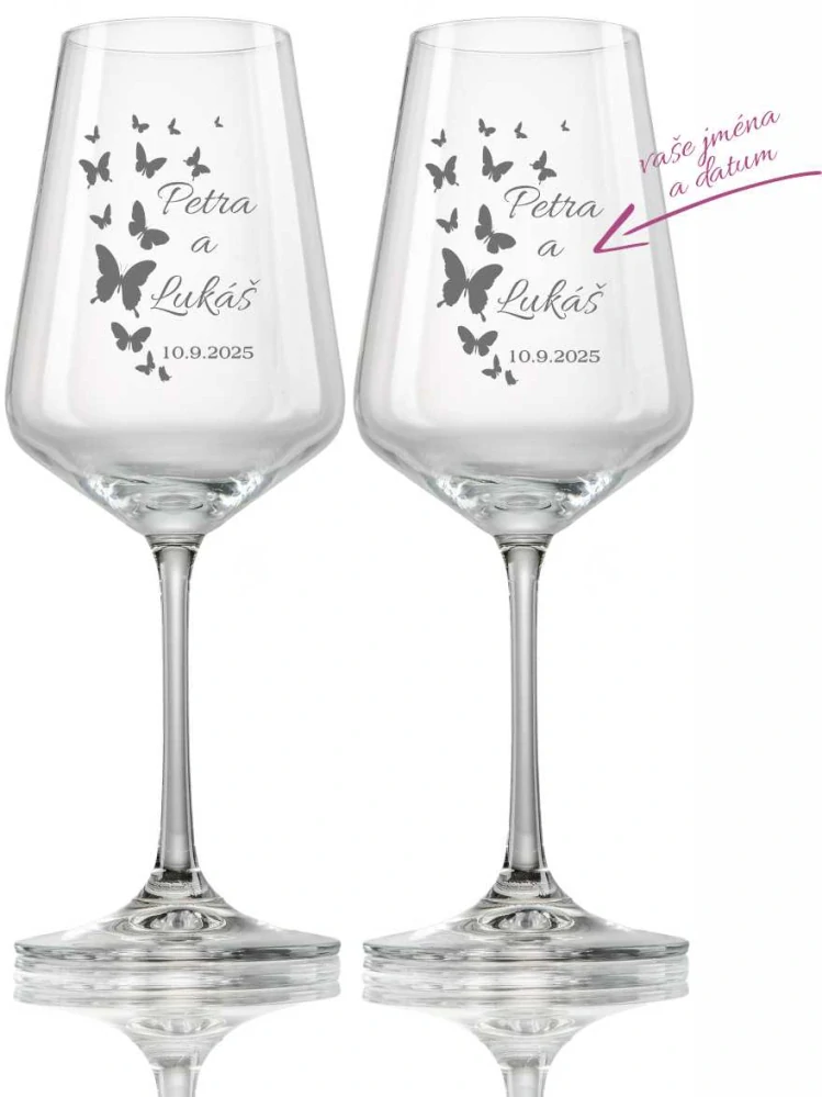 Svatební skleničky na víno Motýly, 2 ks