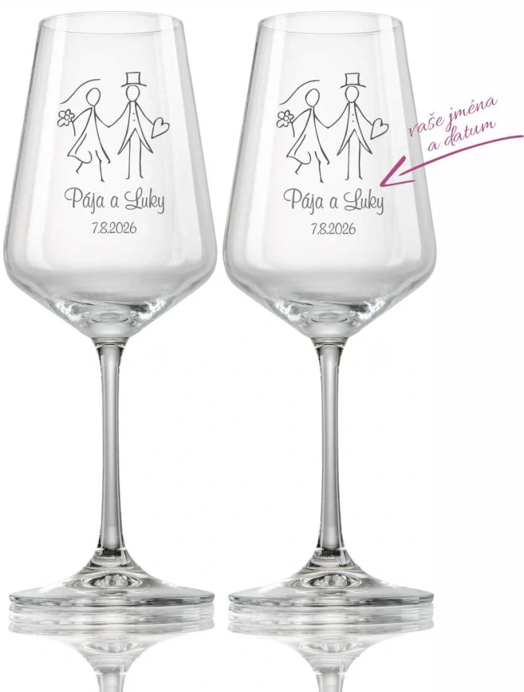 Svatební skleničky na víno Novomanželé, 2 ks