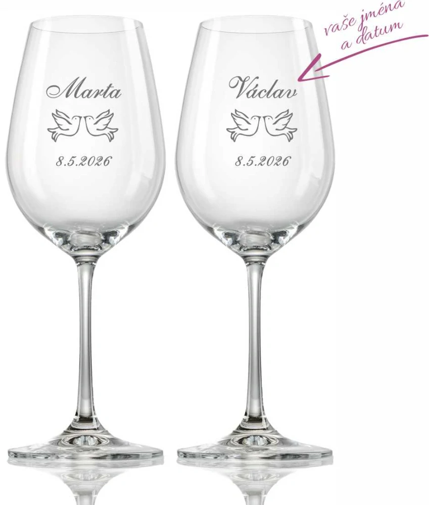 Svatební skleničky na víno Holubice, 2 ks