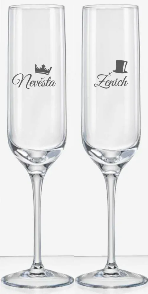 Svatební skleničky na sekt Korunka a Cylindr, 2 ks