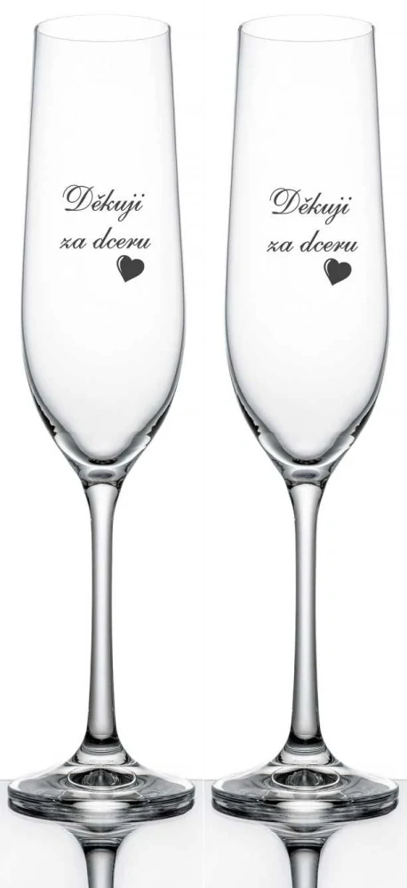 Svatební skleničky na sekt Děkuji za dceru s datem svatby na dýnku, 2 ks