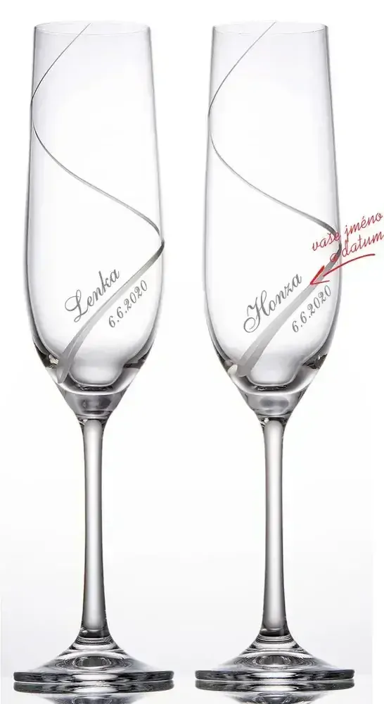 Svatební skleničky na sekt ručně broušené Spirála, 2 ks