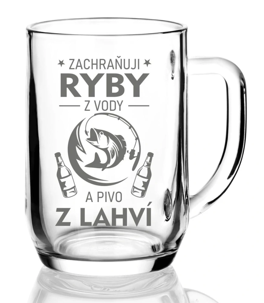Půllitr s pískovaným motivem "RYBÁŘ ZÁCHRANÁŘ"