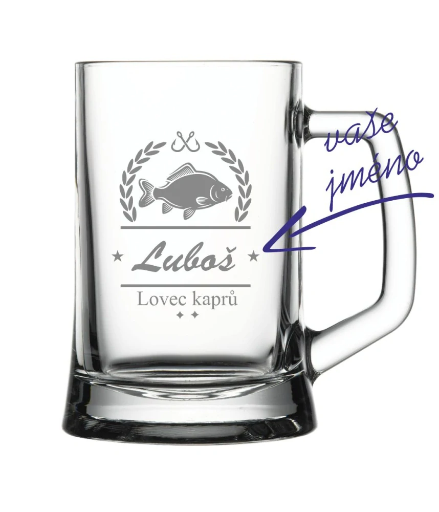 Půllitr s pískovaným motivem "LOVEC KAPRŮ"