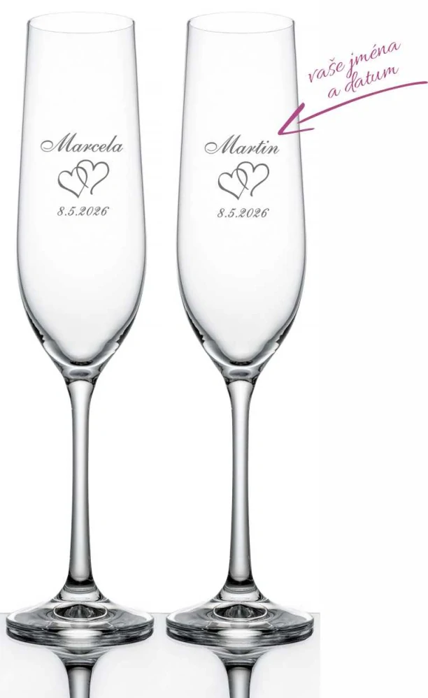 Svatební skleničky na sekt Srdce dvojité, 2 ks