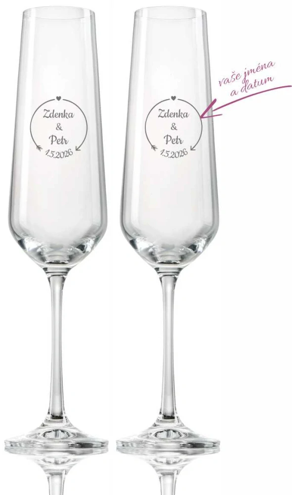 Svatební skleničky na sekt Šíp lásky, 2 ks