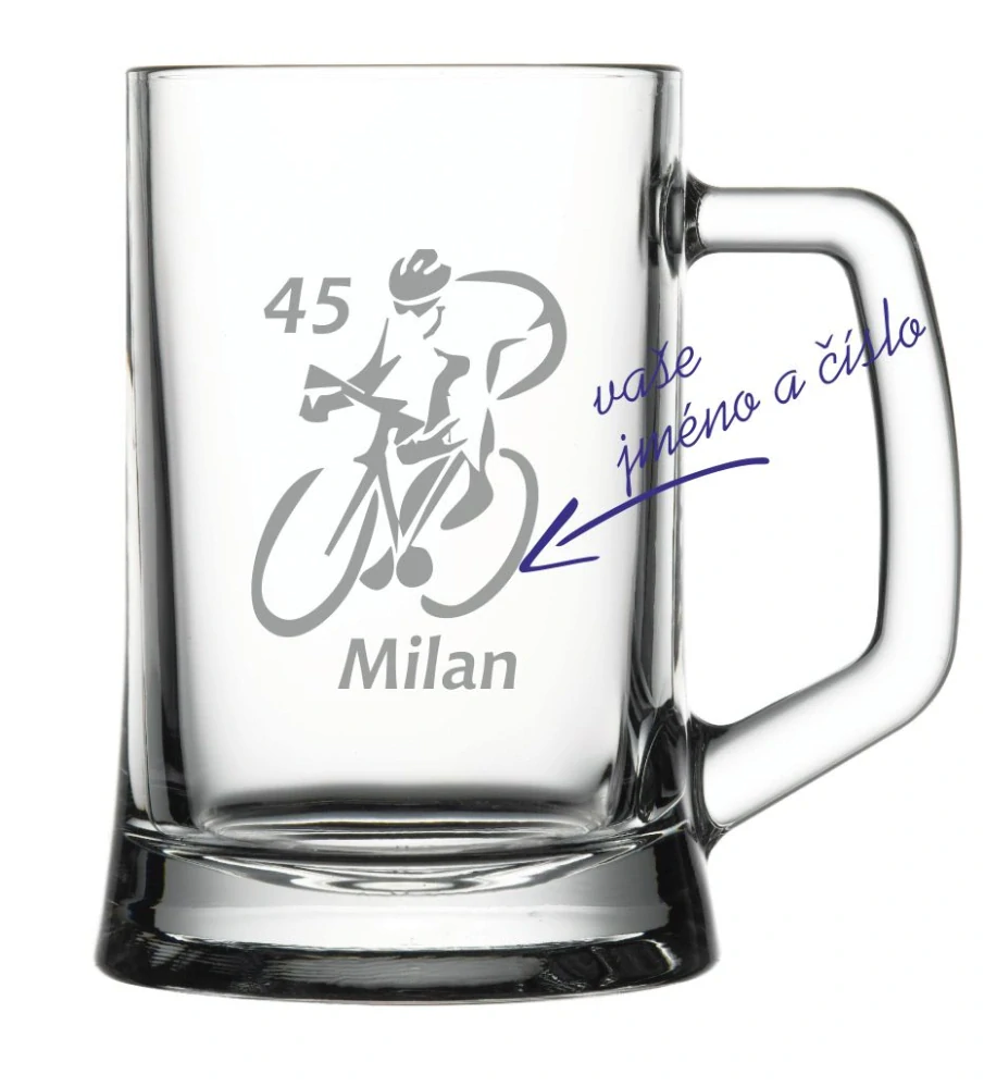 Půllitr s pískovaným motivem "CYKLISTA"