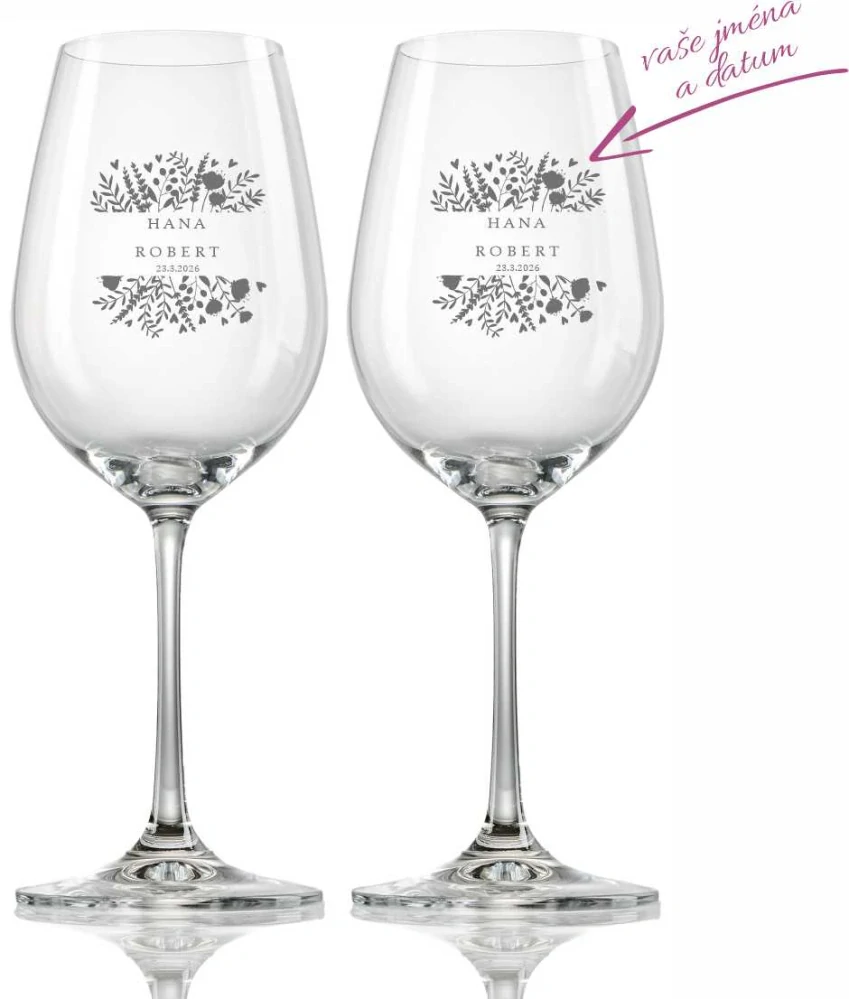 Svatební květinové skleničky na víno, 2 ks