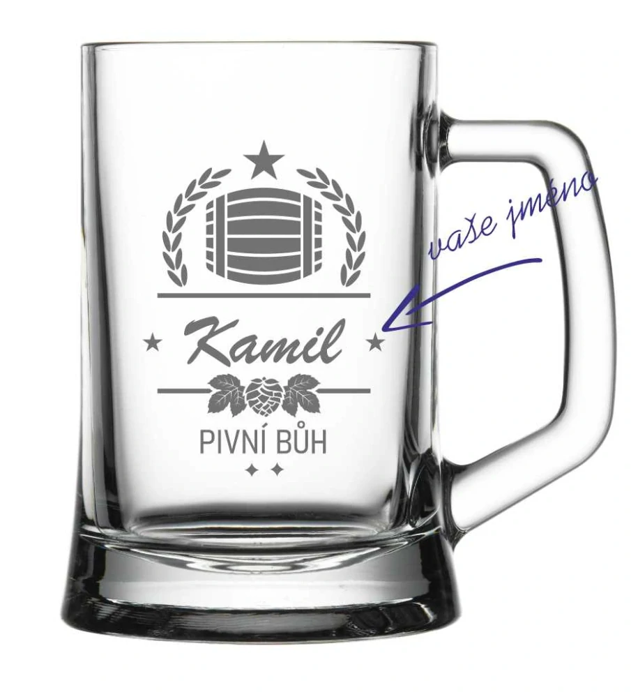 Půllitr s pískovaným motivem "PIVNÍ BŮH"