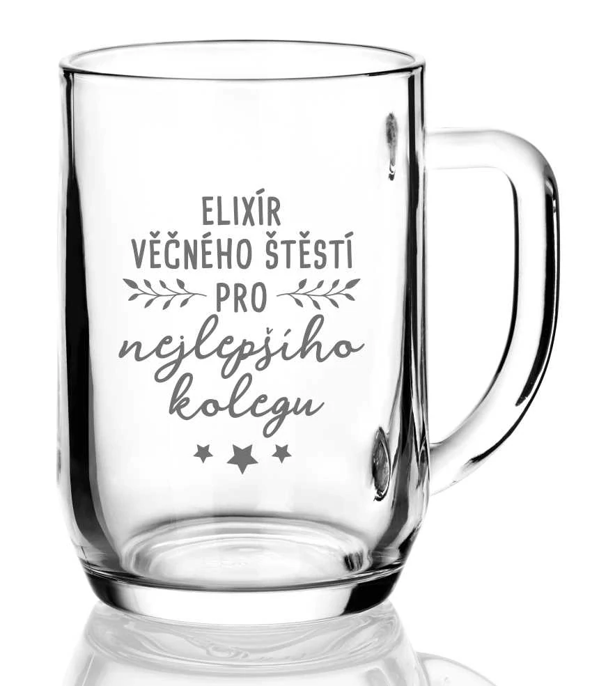 Půllitr s pískovaným motivem "ELIXÍR ŠTĚSTÍ"