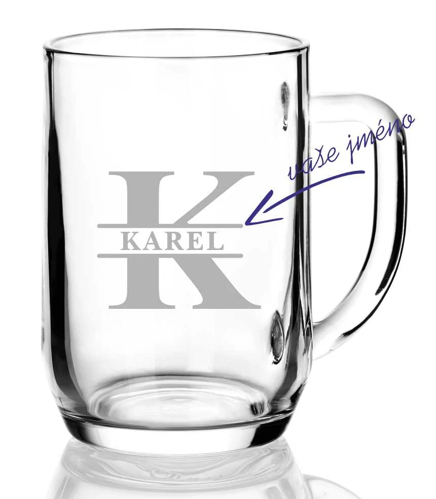 Půllitr s pískovaným jménem "PÍSMENO"