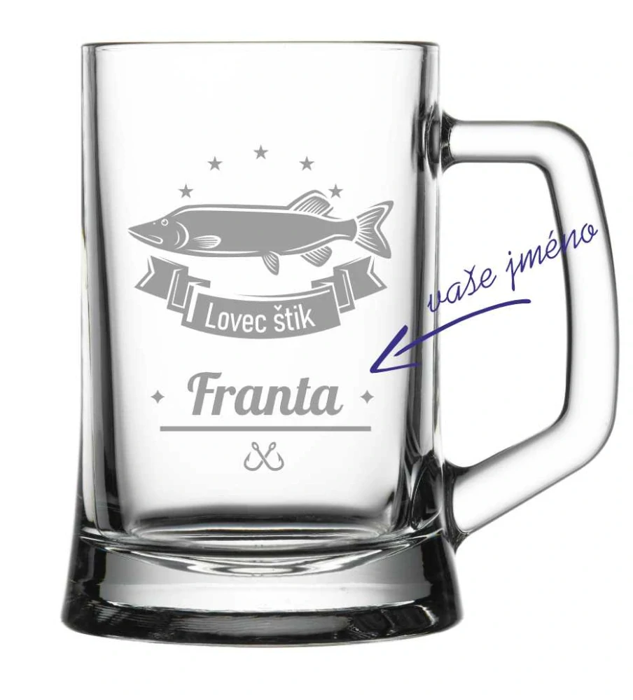 Půllitr s pískovaným motivem "LOVEC ŠTIK"