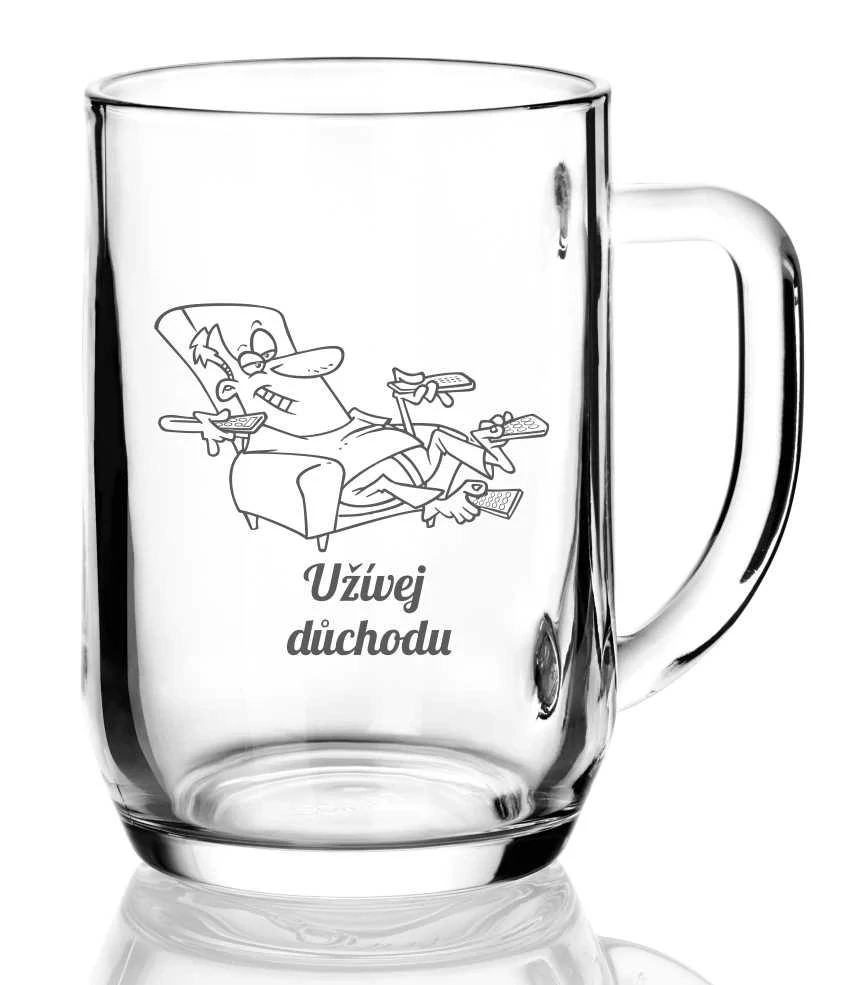 Půllitr s pískovaným motivem "UŽÍVEJ DŮCHODU"