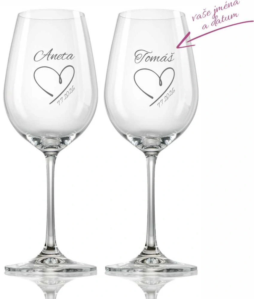 Svatební skleničky na víno Srdce veliké, 2 ks