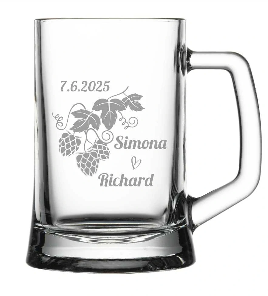 Svatební půllitr s pískovaným motivem "CHMELOVÉ BOBULE" 1 ks
