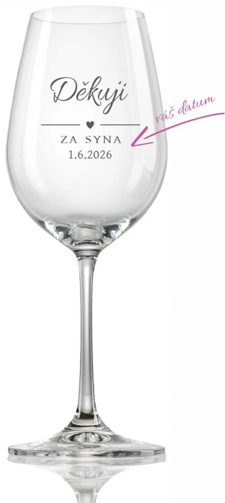 Svatební sklenička na víno Děkuji za syna, 1 ks