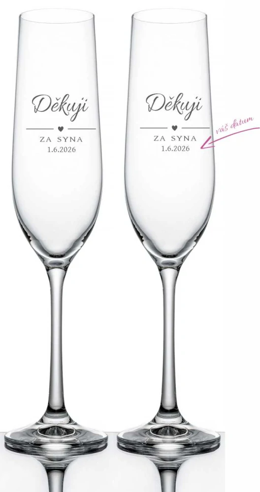 Svatební skleničky na sekt Děkuji za syna, 2 ks