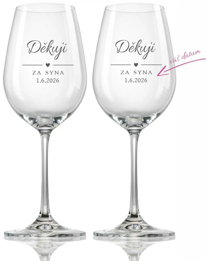 Svatební skleničky na víno Děkuji za syna, 2 ks