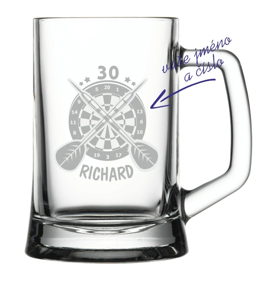 Půllitr s pískovaným motivem "TERČ ŠIPKY"