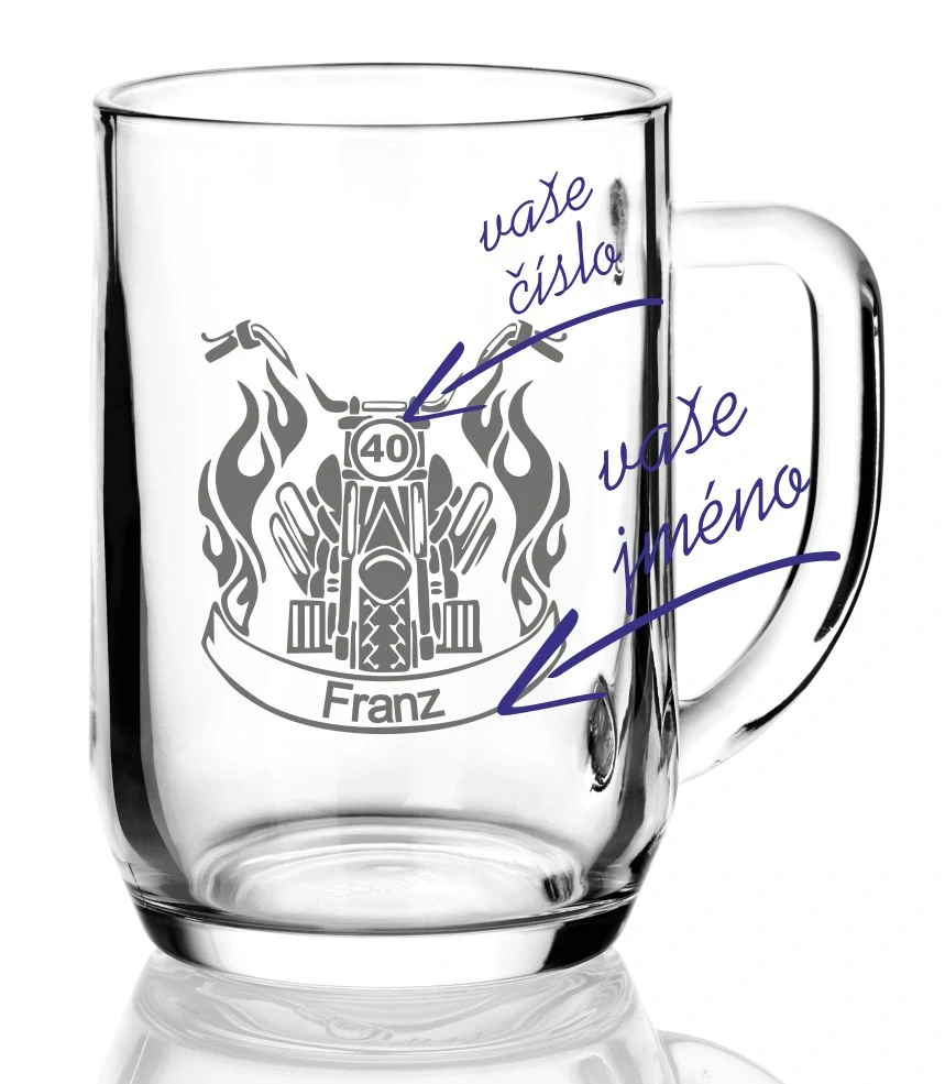 Půllitr s pískovaným motivem "MOTORKA"