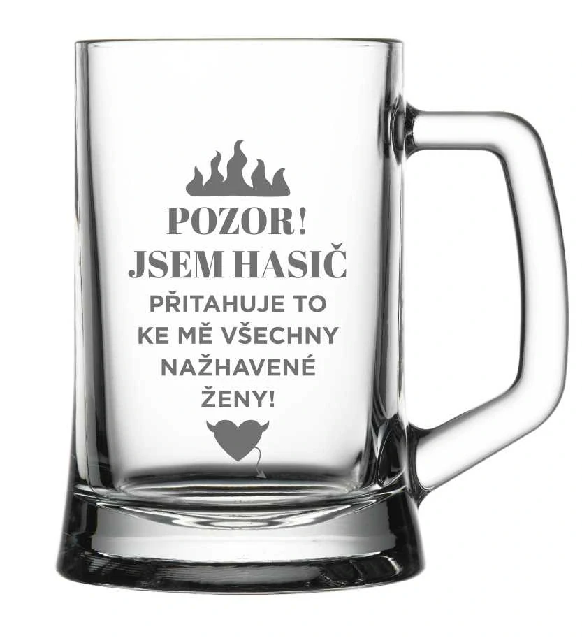 Půllitr s pískovaným motivem "JSEM HASIČ"