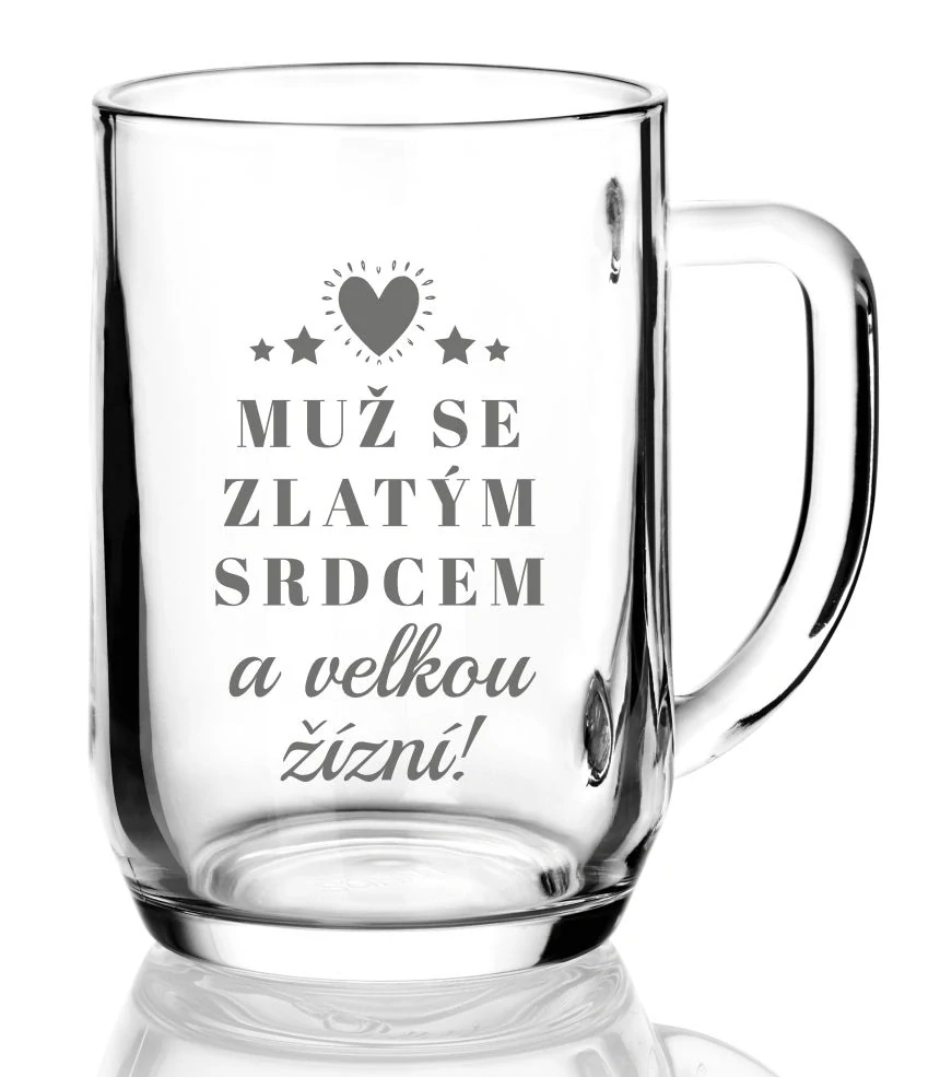 Půllitr s pískovaným motivem "ZLATÉ SRDCE"