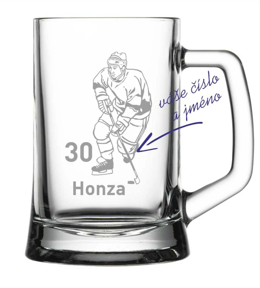 Půllitr s pískovaným motivem "HOKEJISTA"