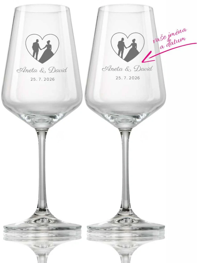 Svatební skleničky na víno Svatební srdce, 2 ks