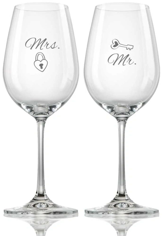 Svatební skleničky na víno Mr. & Mrs., 2 ks