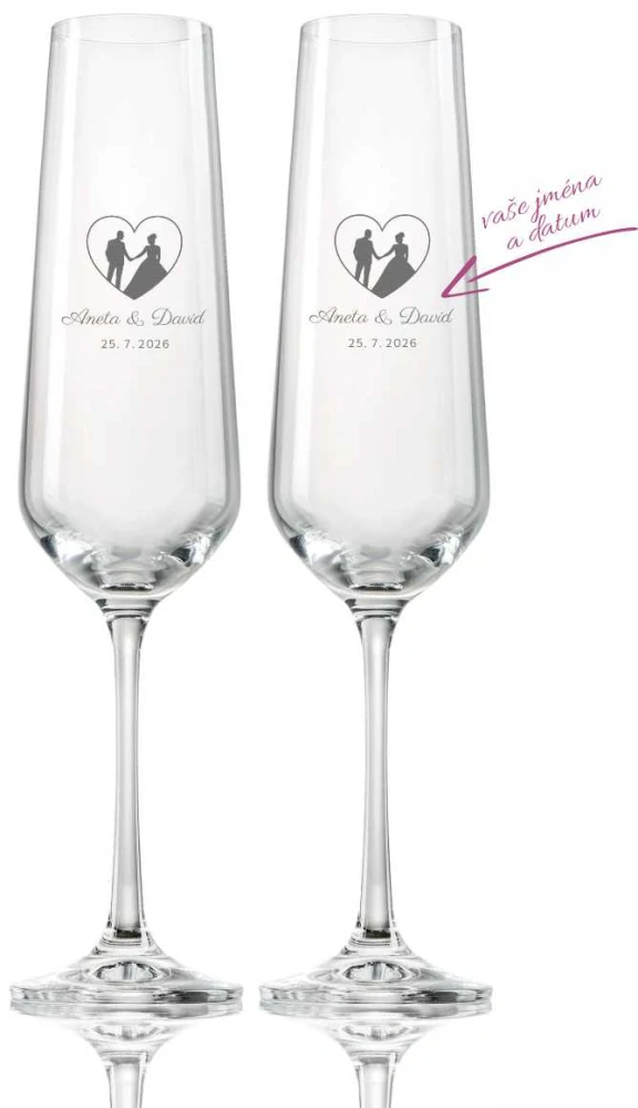 Svatební skleničky na sekt Svatební srdce, 2 ks