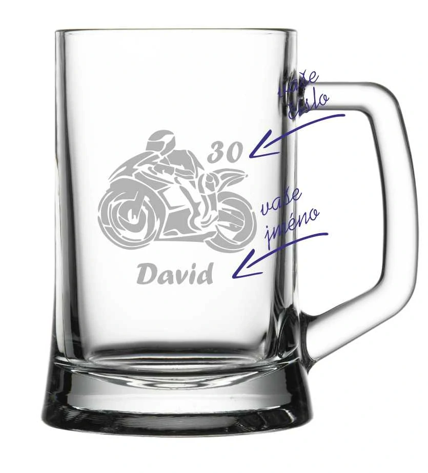 Půllitr s pískovaným motivem "MOTORKÁŘ"