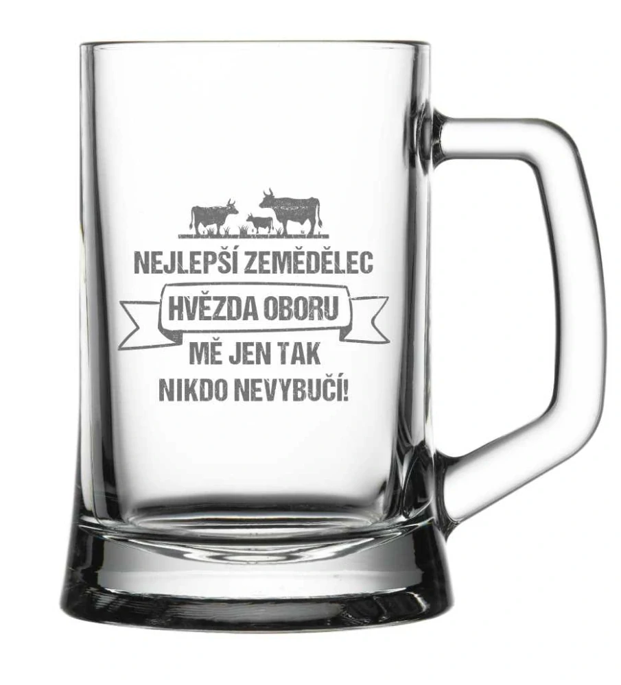 Půllitr s pískovaným motivem "NEJLEPŠÍ ZEMĚDĚLEC"