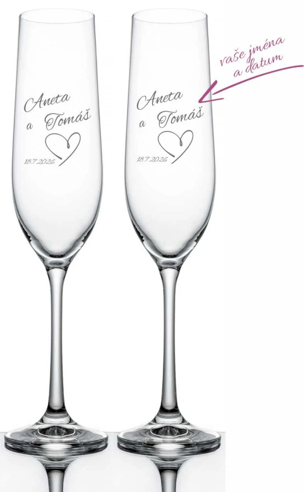 Svatební skleničky na sekt Srdce veliké, 2 ks