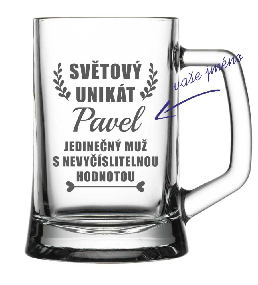 Půllitr s pískovaným motivem "SVĚTOVÝ UNIKÁT"