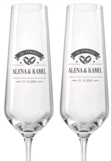 Skleničky na sekt k výročí svatby PRSTENY, 2 ks