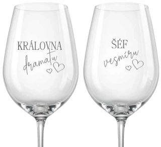 Svatební skleničky na víno Královna a Šéf, 2 ks