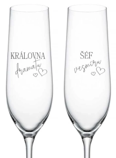 Svatební skleničky na sekt Královna a Šéf, 2 ks