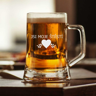Půllitr Pub s pískovaným textem "ŠTĚSTÍ"