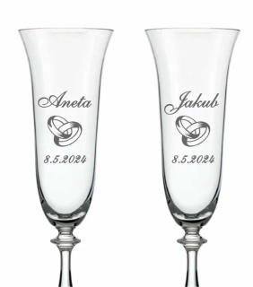 Svatební skleničky na sekt Prsteny, 2 ks
