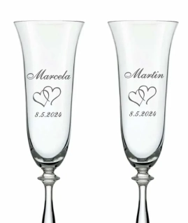 Svatební skleničky Angela na sekt  "Srdce dvojité", 2 ks