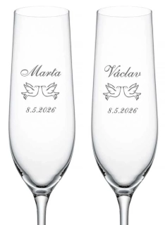 Svatební skleničky na sekt Holubice, 2 ks