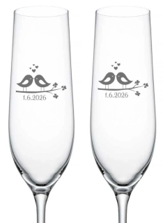 Svatební skleničky na sekt Ptáčci, 2 ks